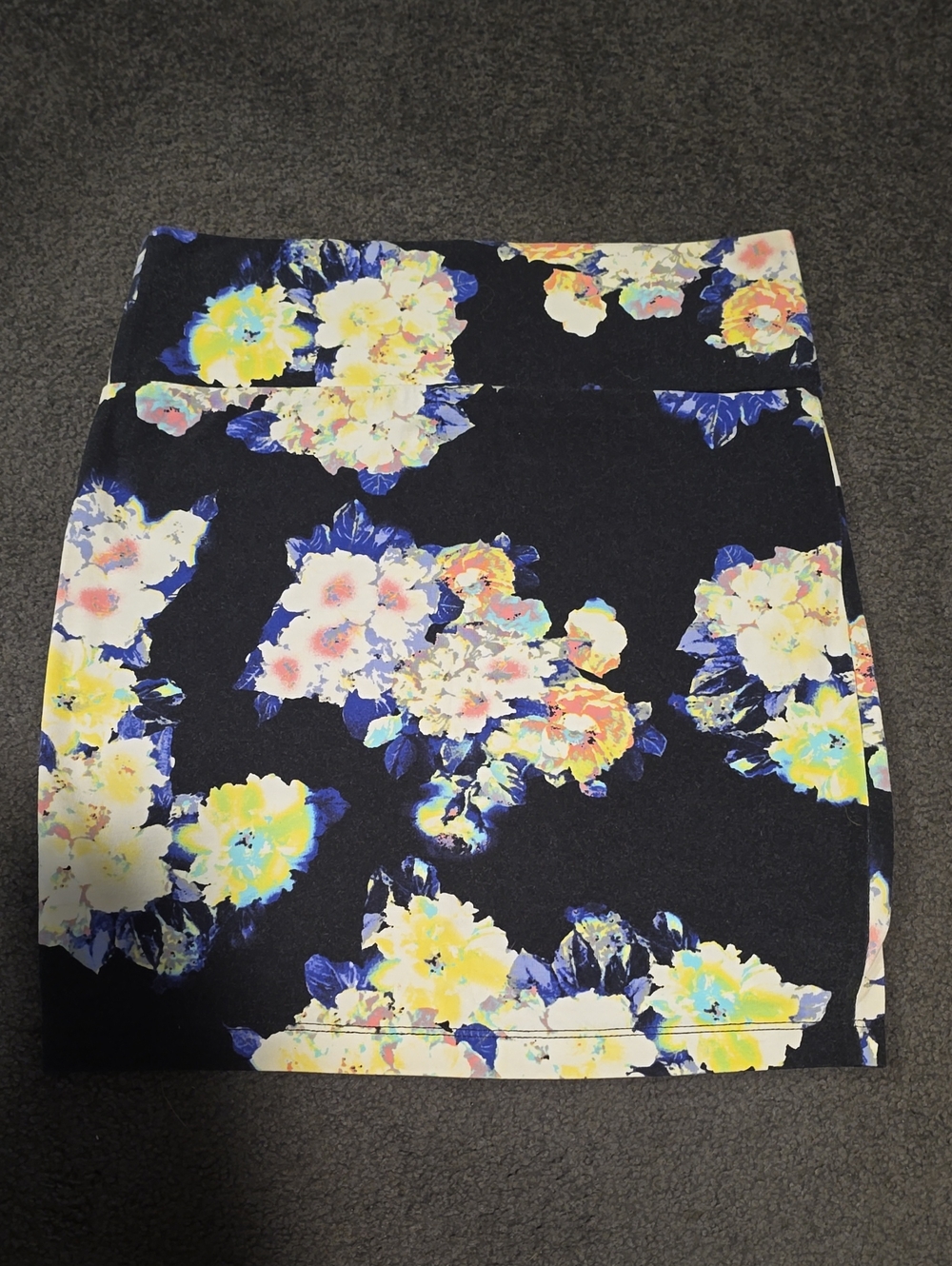Decree Navy Floral Mini Skirt with Yellow & Pink Blooms